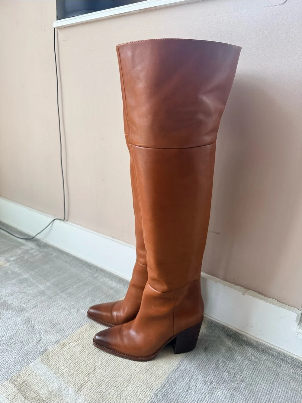 Vince Camuto Tall Leather Over-the-Knee Boots in Cognac Brown
